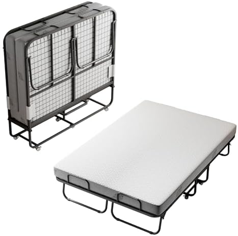 Folding Bed with 5" Memory Mattress, 75"×54" Full Size Double Portable Bed for Adults, Roll Away Foldable Beds on Wheels for Guest,Hideaway,Save Space