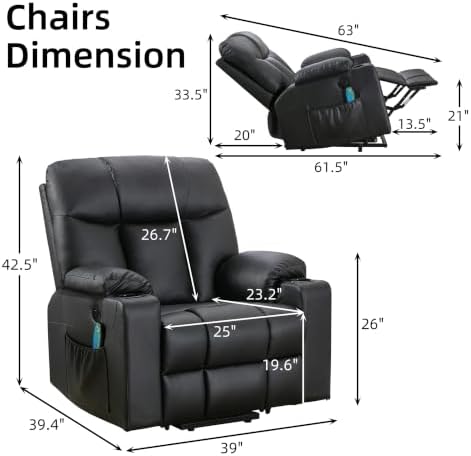 Bonzy Home Power Lift Recliner Chair with Heat and Massage, Faux Leather
