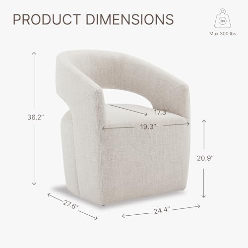 KISLOT Upholstered Dining Chairs with Casters, No Assembly Modern Barrel Armchair with Rollers for Dining Room, Bedroom, Living Room, Reading Room, Home Office, Set of 2, Beige
