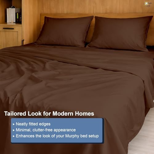 Cottington Lane Chocolate Sheets for Murphy Bed Mattress, 4 Piece Premium Ultra Soft Brushed Microfiber California King Size Wall Bed Sheet Set, 6-10 Inch Deep Pocket with All-Around Elastic
