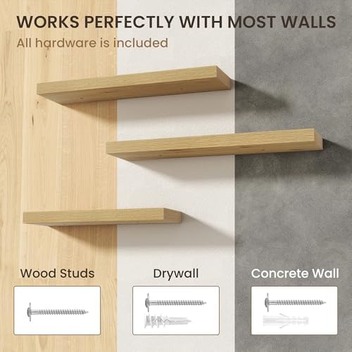 FLYJOE 72 Inch Floating Shelves, 6.5 Inch Deep Oak Shelves Set of 2