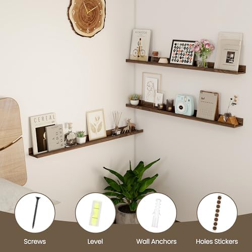 36 Inch Floating Shelves, Walnut Picture Ledge Shelf Set of 2