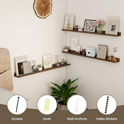 36 Inch Floating Shelves, Walnut Picture Ledge Shelf Set of 2