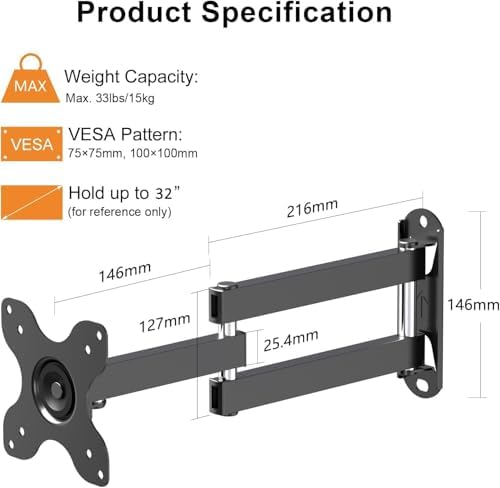 XINLEI Full Motion TV Wall Mount Small for Most 13-32 inch Monitor and TVs