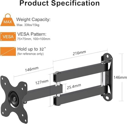 XINLEI Full Motion TV Wall Mount Small for Most 13-32 inch Monitor and TVs