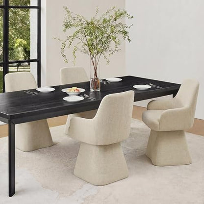 KISLOT Swivel Dining Chairs Set of 4, Mid Century Modern Chairs Fabric Upholstered Armchair with Armrest & Ergonomic Backrest for Dining Room, Kitchen, Bedroom, Living Room, Sand, 4 Boxs