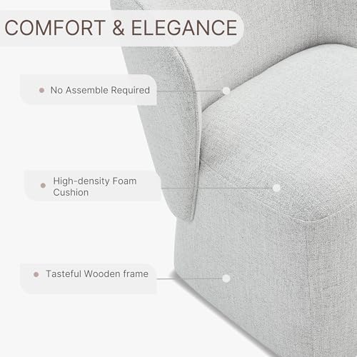 KISLOT Upholstered Dining Chairs with Wheels, No Assembly Stain Resistant Fabric Modern Barrel Armchair with Casters, Dining Room Chairs for Kitchen Living Room Bedroom, Light Grey, Set of 4