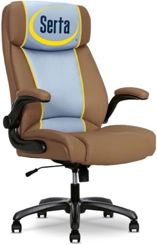 Serta Big and Tall Office Chair with Lumbar Support, Flip Arm Leather Chair