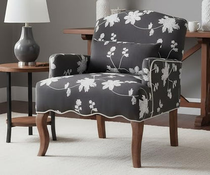 Mid Century Accent Chair Floral Reading Chair with Removable Pillow Wingback Arm Chair Upholstered Comfy Single Sofa for Living Room/Bedroom/Fireplace, Grey 1PC
