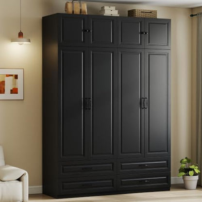 Black Armoire Wardrobe Closet with 4 Drawers: 89" H x 63" W