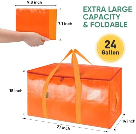 BALEINE 8-Pack Oversized Moving Bags with Reinforced Handles, Heavy-Duty Storage Tote for Clothes, Moving Supplies (Orange, 8-Pack)