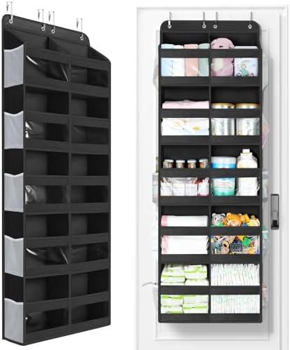 Yecaye 5-Tier Over The Door Organizer Dual-Column, 80lbs Load Over the Door Storage of 10 Compartments, Heavy Duty Extra Large Door Organizer Hanging for Bedroom Nursery Bathroom Pantry, Black, 1 Pack