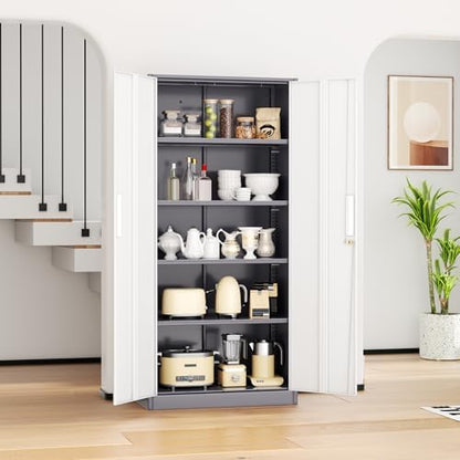 INTERGREAT Metal Storage Cabinet, 72” H Storage Cabinet with 2 Doors and 4 Adjustable Shelves for Office, Home, Garage, Pantry (Gray White)