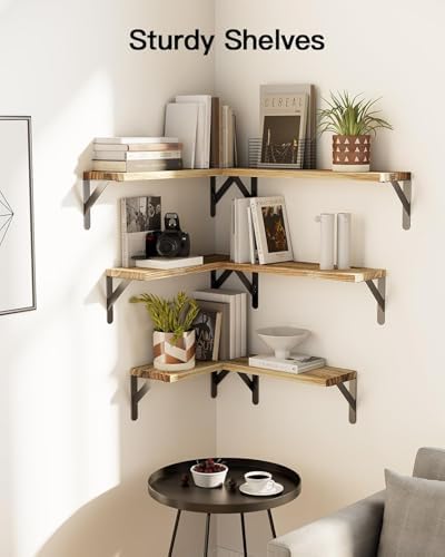 Amada Solid Paulownia Wood Wall Shelves, Medium Size, 6 Pcs, Natural Wood