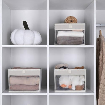 WUIKE Cloth Storage Bins, Clear Window, Beige, Medium, 3-Pack