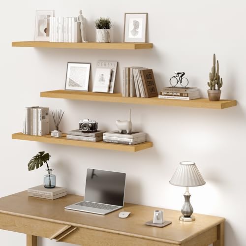 10 Inch Deep Floating Shelves 30x10” Set of 2, Oak