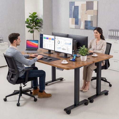 farexon 71x28 Inch Electric Standing Desk with Mouse Pad, Brown