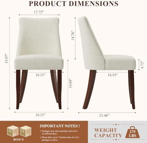 COLAMY Upholstered Dining Chairs Set of 4, Mid Century Modern Kitchen Chairs with Back, Farmhouse Fabric Side Dining Room Chairs with Wood Legs for Dining Room Restaurant, Beige