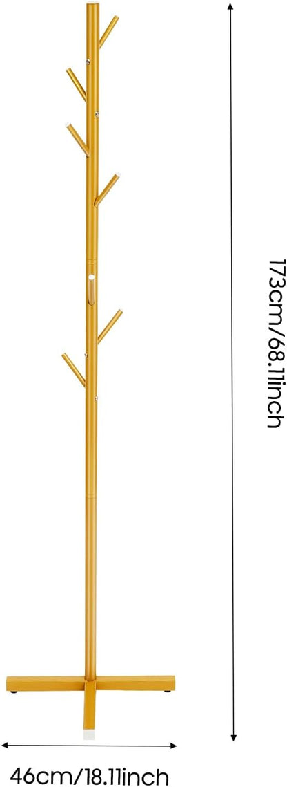 Modern Coat Rack,Free Standing 7 Hooks Hall Tree,Easy Assembly for Coats, Hats,Scarves and Handbags for Entryway, Hallway,Bedroom,Office,Gold