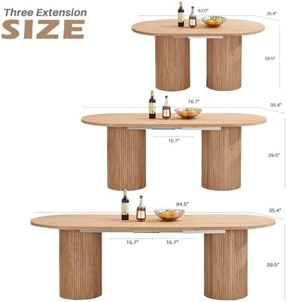 63'' to 94'' Extendable Dining Table for 6-10 People,Oval Kitchen Table with Pillar Base,Farmhouse Expandable Dining Room Table for Living Room, Extendable Desk Convert to 63'', 79 '', 94'' (Brown)