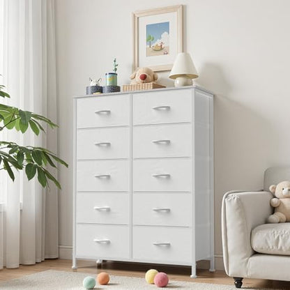 Sweetcrispy 10 Drawer Tall Dresser for Bedroom & Living Room, White