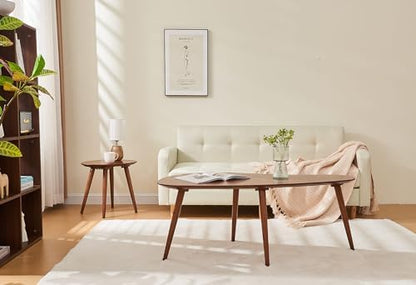 Low Oval Coffee Table;Mid Century Modern Style Centre Table;Solid Wood Living Room Furniture;Modern Sofa Coffee Side Table;Cocktail Table-Rubber Wood-Walnut