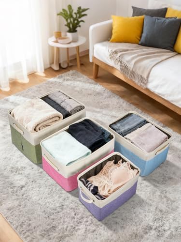 BALEINE 4 Pack Fabric Closet Storage Bins for Shelves, Linen Closet Organizers and Storage, Decorative Baskets for Organizing, Shelf, Clothes, Home, Office (Lavender, 14''x10''x8.5'')