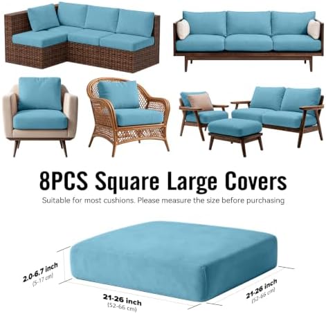 8Pcs Outdoor Cushion Covers, Stretch Patio Furniture Couch Chair Slipcovers