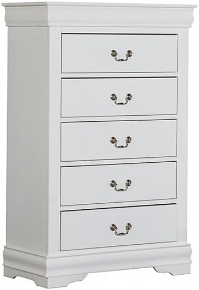 First of a Kind Louis Philippe Traditional Queen Size Bedroom Set 4 Piece Sleigh Design in White Finish - Elegant Classic Solid Wood Bedroom Furniture Set