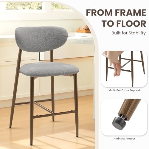 MALOL Upholstered Bar Stools Set of 2, Light Grey