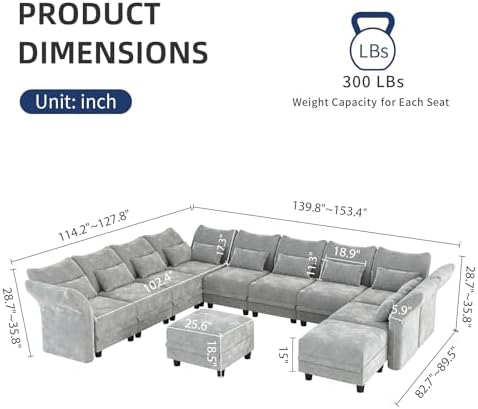 Chenille Modular Sectional Cloud Couch with Storage, Oversized 11-Seat