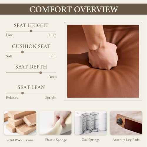STHOUYN Faux Leather Barrel Accent Chair with Solid Wood Frame (Brown,1)