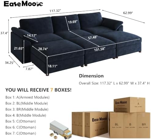 EASE MOOSE Oversized Sleeper Sectional Sofa,Deep Seat Modular Sofa