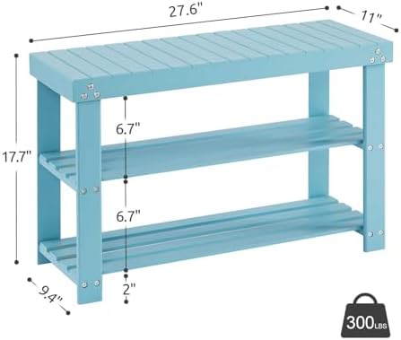 Apicizon Bamboo Shoe Rack Bench, 3-Tier Entryway Organizer, Blue