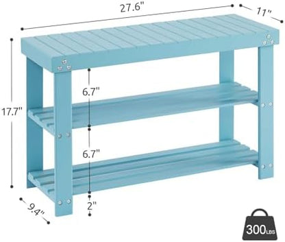 Apicizon Bamboo Shoe Rack Bench, 3-Tier Entryway Organizer, Blue