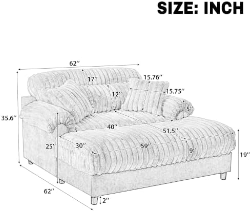 Merax 62" Oversized Chaise Lounge Chair with 2 Throw Pillows (Champagne)