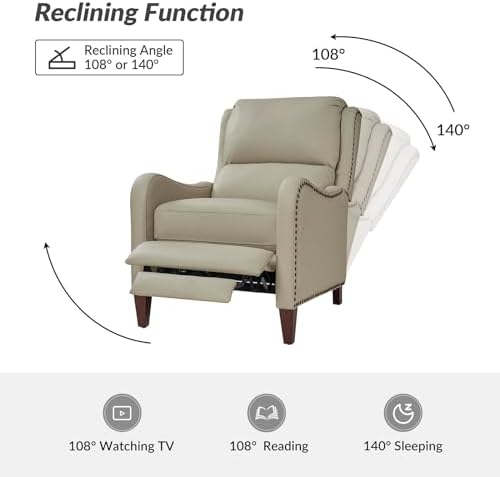 HULALA HOME Genuine Leather Recliner Chair, Beige