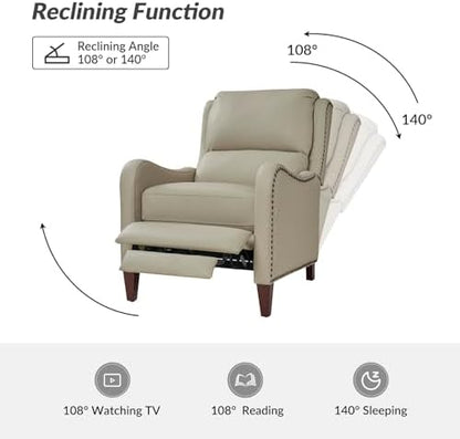 HULALA HOME Genuine Leather Recliner Chair, Beige
