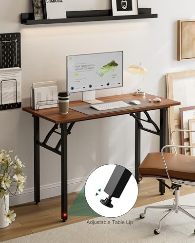 Frylr Small Folding Computer Desk – Portable 43.3 Inch Foldable Laptop Table, Collapsible and Compact for Easy and Fast Setup, Lightweight for Small Spaces, Home Craft and Study Use, Dark Walnut