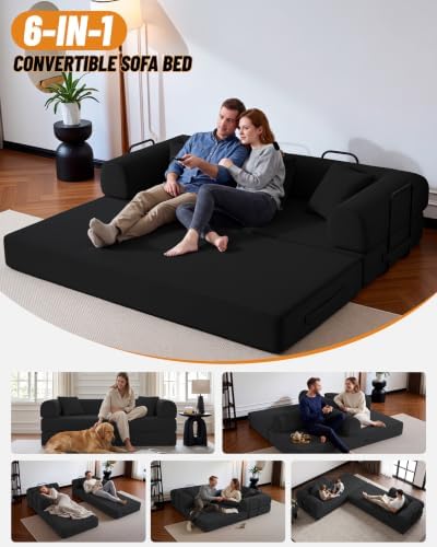 79" Sofa Bed, Convertible Futon Sofa, Boneless Couches for Living Room