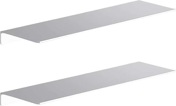 Danpoo 20 inch Metal Floating Shelves for Wall Organizer & Storage, Display Shelves for Bathroom, Living Room, Kitchen, Bedroom(Silver, 2-Pack)