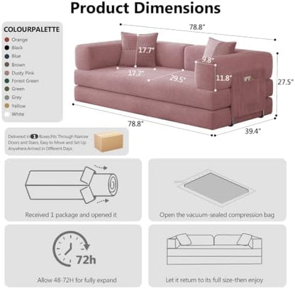 78.8" Boneless Couch for Living Room, Futon Sleeper Sofa Bed