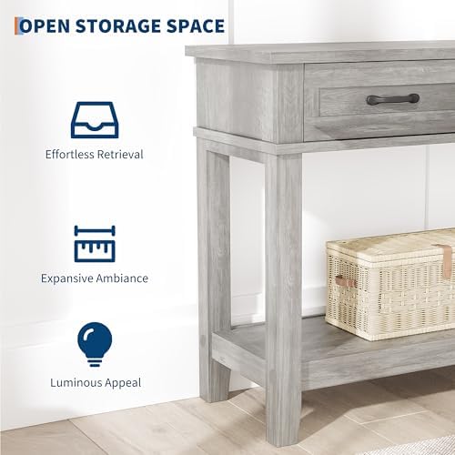 GarveeHome 3 Drawers Entryway Table, Farmhouse Wooden Console Table,Grey