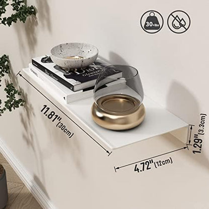 12 inch White Metal Floating Shelves for Wall Organizer & Storage, Display Shelves for Bathroom, Living Room, Kitchen, Bedroom(2-Pack)