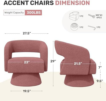 Nebuaegis Swivel Accent Chair, Modern Comfy Teddy Barrel Chairs, Oversized Upholstered Round Arm Chair for Living Room, Bedroom, Reading Room, Dark Pink, 1 PCS