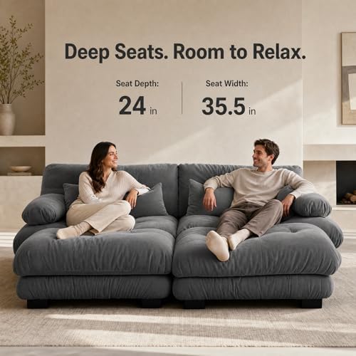 Chenille 2 Seat Cloud Couch, U Shaped Couch Sofa, Gray