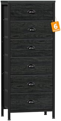 Black Dresser for Bedroom, Tall Fabric Chest of Drawers