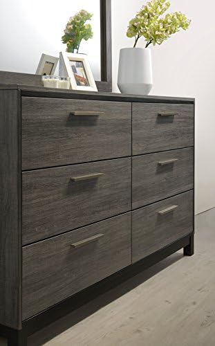 Roundhill Furniture Ioana 187 Antique Grey Finish Wood Bed Room Set, King Size Bed, Dresser, Mirror, 2 Night Stands