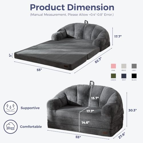 MAXYOYO Folding Sofa Bed with Backrest, Boneless Fold Out Couch with Handle