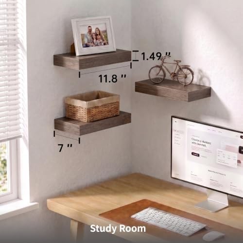 Small Floating Shelves for Bathroom, Smoke Gray, 12 Inch, Set of 3